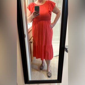 J. Crew Vibrant Coral Midi Dress